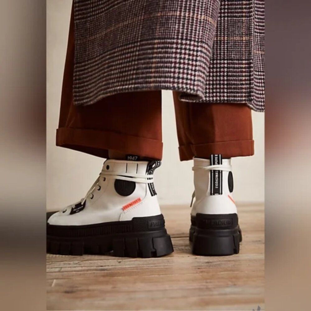 NEW Palladium Black White Canvas Chunky Lug Sole Y2K High Top Vegan Combat Boots - Picture 4 of 13